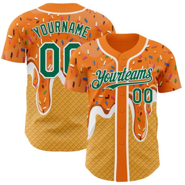 Custom Bay Orange Kelly Green Yellow-White Foodie Food Dessert Melting Cream Waffle Grid Authentic Baseball Jersey