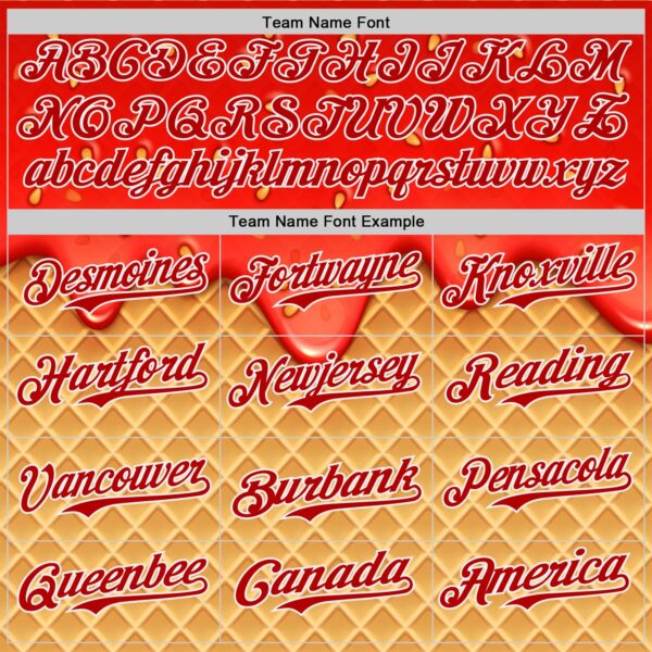 Custom Red Yellow-White Foodie Food Dessert Melting Cream Waffle Grid Authentic Baseball Jersey