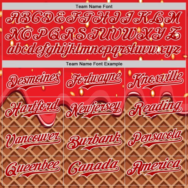 Custom Red Brown-White Foodie Food Dessert Melting Cream Waffle Grid Authentic Baseball Jersey