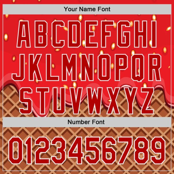 Custom Red Brown-White Foodie Food Dessert Melting Cream Waffle Grid Authentic Baseball Jersey