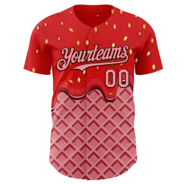 Custom Red Medium Pink-Brown Foodie Food Dessert Melting Cream Waffle Grid Authentic Baseball Jersey