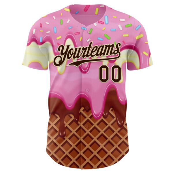 Custom Light Pink Brown-Cream Foodie Food Dessert Melting Cream Waffle Grid Authentic Baseball Jersey