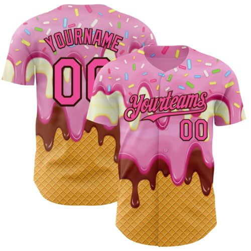 3DPattern14001 Custom Light Pink Pink Yellow-Brown Foodie Food Dessert Melting Cream Waffle Grid Authentic Baseball Jersey