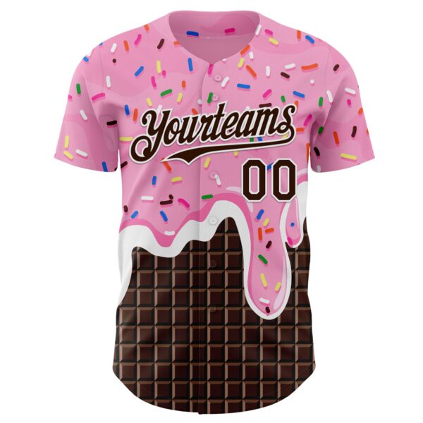 Custom Light Pink Brown-White Foodie Food Dessert Melting Cream Chocolate Grid Authentic Baseball Jersey