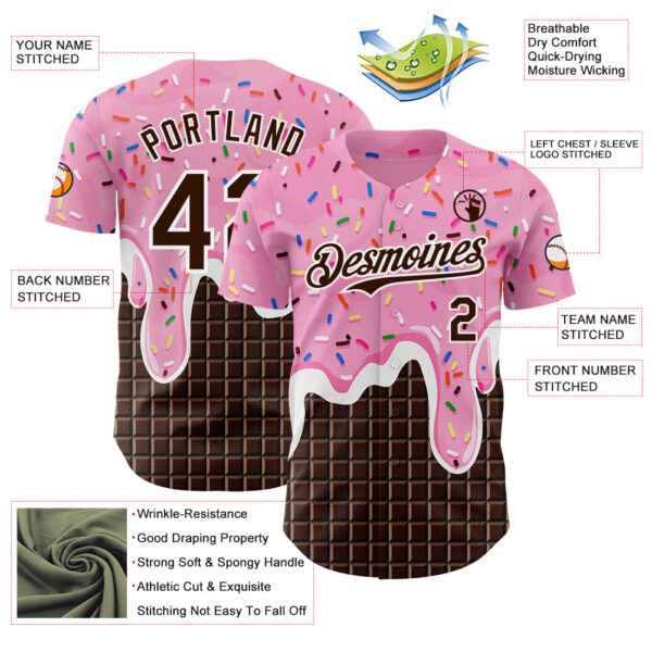 Custom Light Pink Brown-White Foodie Food Dessert Melting Cream Chocolate Grid Authentic Baseball Jersey