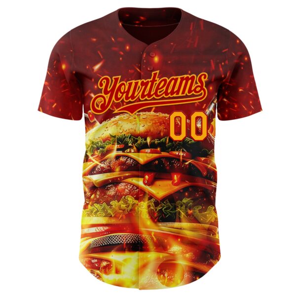 Custom Red-Yellow Foodie Fast Food Burger Authentic Baseball Jersey