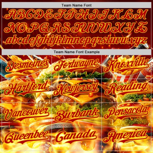 Custom Red-Yellow Foodie Fast Food Burger Authentic Baseball Jersey