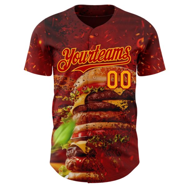 Custom Red-Yellow Foodie Fast Food Burger Authentic Baseball Jersey