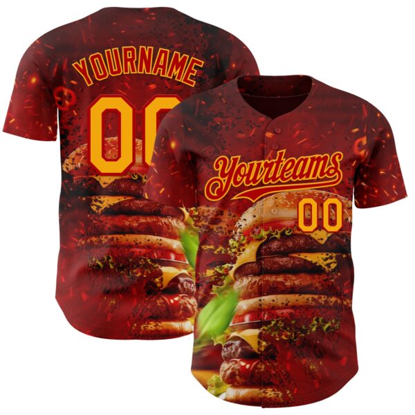 Custom Red-Yellow Foodie Fast Food Burger Authentic Baseball Jersey