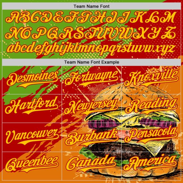 Custom Aurora Green Yellow-Red Foodie Fast Food Burger Authentic Baseball Jersey