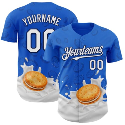 3DPattern14010 Custom Thunder Blue White-Black Foodie Food Cookies And Milk Authentic Baseball Jersey