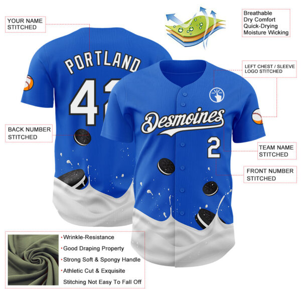 Custom Thunder Blue White-Black Foodie Food Cookies And Milk Authentic Baseball Jersey