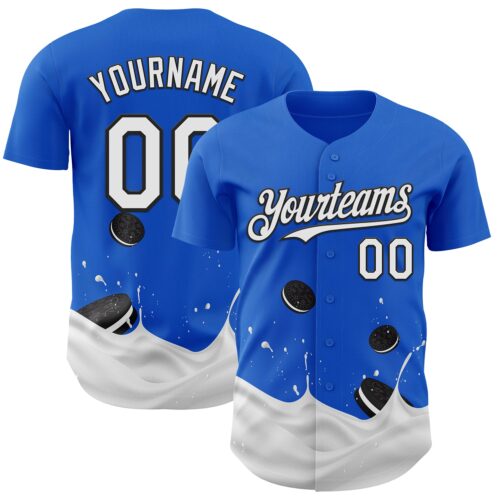 3DPattern14011 Custom Thunder Blue White-Black Foodie Food Cookies And Milk Authentic Baseball Jersey