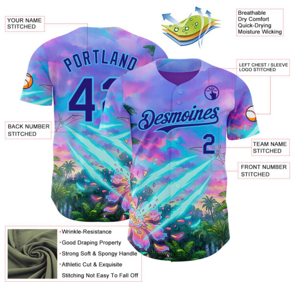 Custom Purple Dark Purple Pink-Sky Blue Cyber Tropical Palm Trees Psychedelic Sky Authentic Baseball Jersey