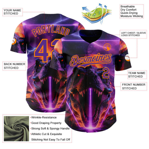 Custom Black Purple-Bay Orange Cyber Tropical Palm Trees Dinosaur Gothic Fantasy Authentic Baseball Jersey