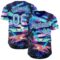 Custom Blue Ice Blue-Purple Cyber Tropical Palm Trees Music Festival Authentic Baseball Jersey