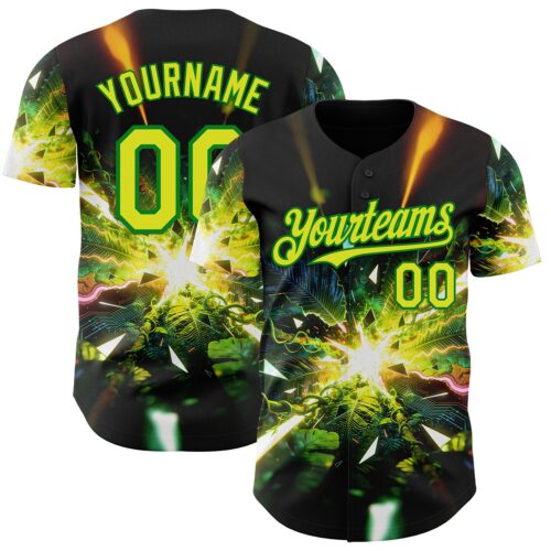 3DPattern14906 Custom Black Neon Yellow-Grass Green Cyber Tropical Palm Trees Music Festival Authentic Baseball Jersey