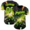 Custom Black Neon Yellow-Grass Green Cyber Tropical Palm Trees Music Festival Authentic Baseball Jersey