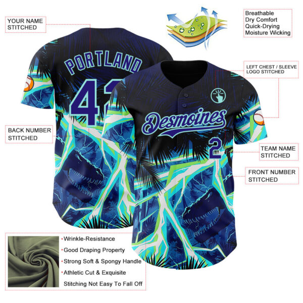 Custom Black Dark Purple-Ice Blue Cyber Tropical Palm Trees Dinosaur Gothic Fantasy Authentic Baseball Jersey