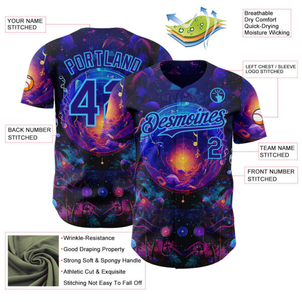 Custom Blue Dark Purple-Sky Blue Cyber Tropical Palm Trees Music Festival Cosmic Nebula Authentic Baseball Jersey