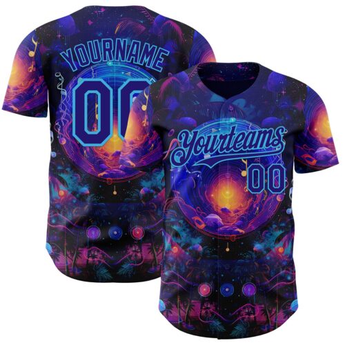 3DPattern14909 Custom Blue Dark Purple-Sky Blue Cyber Tropical Palm Trees Music Festival Cosmic Nebula Authentic Baseball Jersey