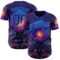 Custom Blue Dark Purple-Sky Blue Cyber Tropical Palm Trees Music Festival Cosmic Nebula Authentic Baseball Jersey