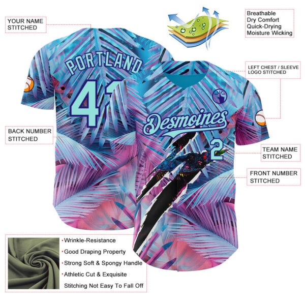 Custom Blue Ice Blue Pink-Dark Purple Cyber Tropical Palm Trees Music Festival Gothic Fantasy Authentic Baseball Jersey