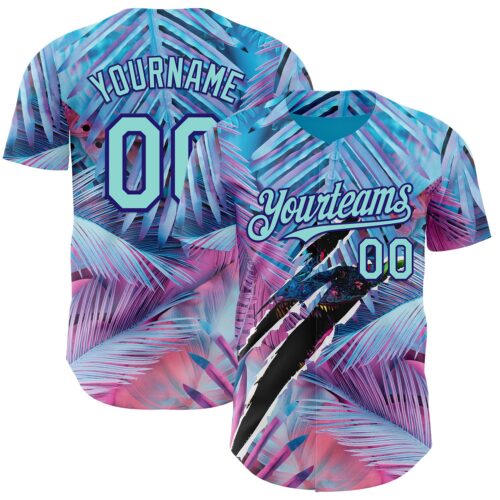 3DPattern14912 Custom Blue Ice Blue Pink-Dark Purple Cyber Tropical Palm Trees Music Festival Gothic Fantasy Authentic Baseball Jersey