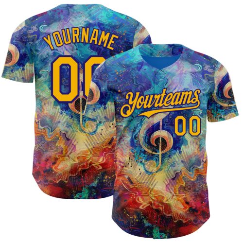 3DPattern14913 Custom Blue Gold Red-Dark Purple Cyber Tropical Palm Trees Music Festival Fluid Liquid Authentic Baseball Jersey