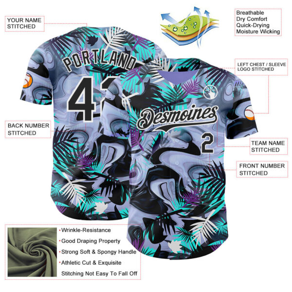 Custom Purple Black Green-White Cyber Tropical Palm Trees Music Festival Fluid Liquid Authentic Baseball Jersey