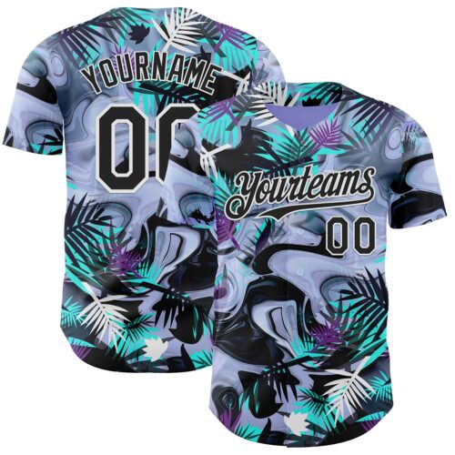 3DPattern14914 Custom Purple Black Green-White Cyber Tropical Palm Trees Music Festival Fluid Liquid Authentic Baseball Jersey