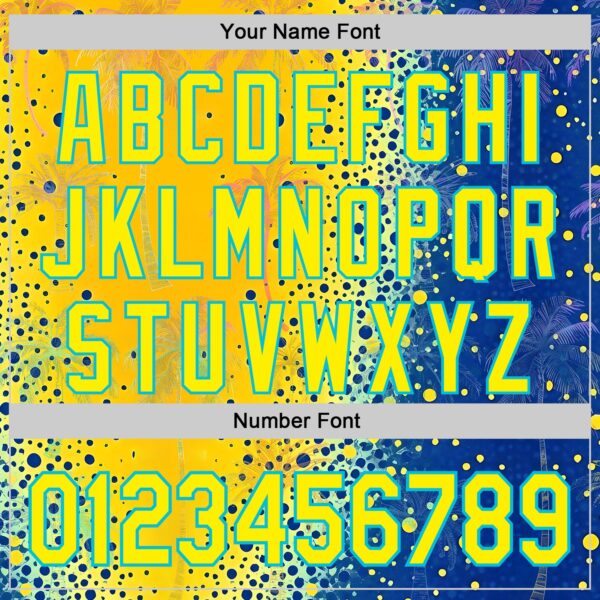 Custom Yellow Light Yellow Blue-Lakes Blue Cyber Tropical Palm Trees Music Festival Gradient Neon Polka Dot Authentic Baseball Jersey