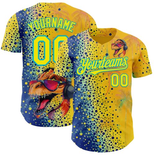 3DPattern14915 Custom Yellow Light Yellow Blue-Lakes Blue Cyber Tropical Palm Trees Music Festival Gradient Neon Polka Dot Authentic Baseball Jersey