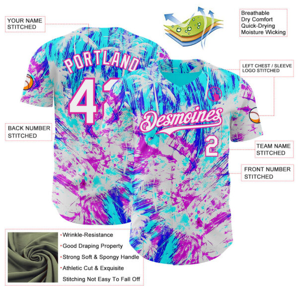 Custom Ice Blue White Blue-Deep Pink Cyber Tropical Palm Trees Music Festival Authentic Baseball Jersey
