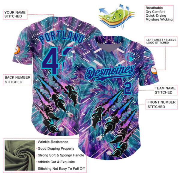 Custom Purple Dark Purple Black-Lakes Blue Cyber Tropical Palm Trees Music Festival Claw Marks Authentic Baseball Jersey
