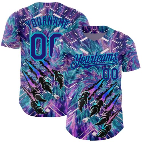 3DPattern14918 Custom Purple Dark Purple Black-Lakes Blue Cyber Tropical Palm Trees Music Festival Claw Marks Authentic Baseball Jersey