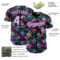 Custom Black Ice Blue-Deep Pink Cyber Tropical Palm Trees Music Festival Authentic Baseball Jersey