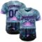 Custom Gray Navy Black-Medium Purple Cyber Tropical Palm Trees Music Festival Authentic Baseball Jersey