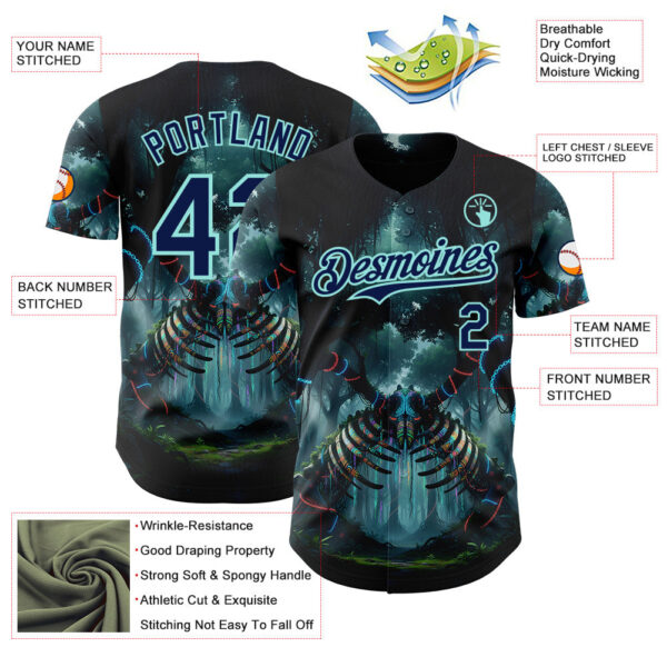 Custom Black Navy-Ice Blue Cyber Tropical Palm Trees Gothic Fantasy Authentic Baseball Jersey