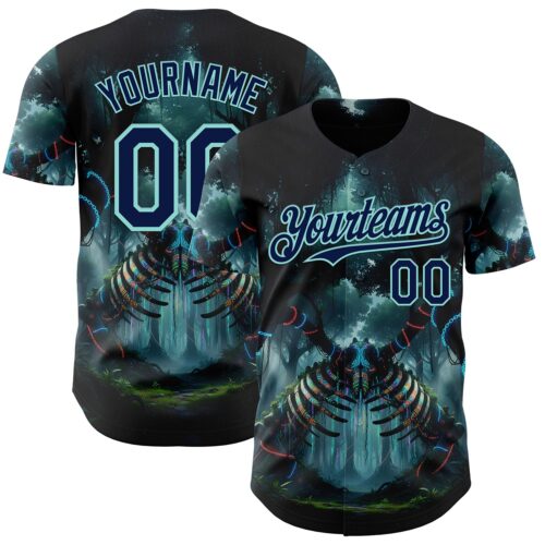 3DPattern14921 Custom Black Navy-Ice Blue Cyber Tropical Palm Trees Gothic Fantasy Authentic Baseball Jersey