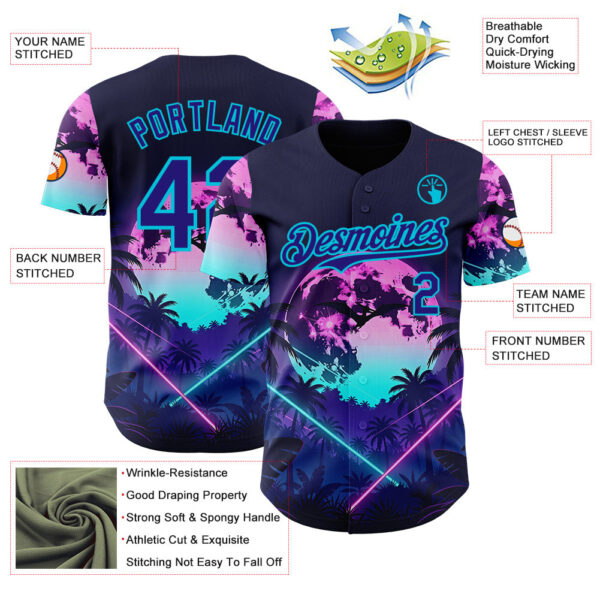 Custom Blue Dark Purple-Lakes Blue Cyber Tropical Palm Trees Gothic Fantasy Authentic Baseball Jersey