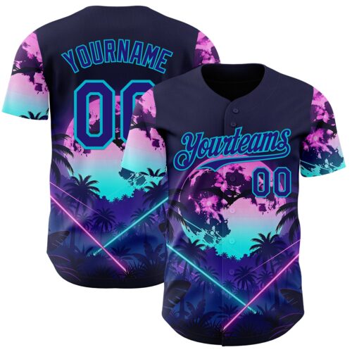 3DPattern14923 Custom Blue Dark Purple-Lakes Blue Cyber Tropical Palm Trees Gothic Fantasy Authentic Baseball Jersey
