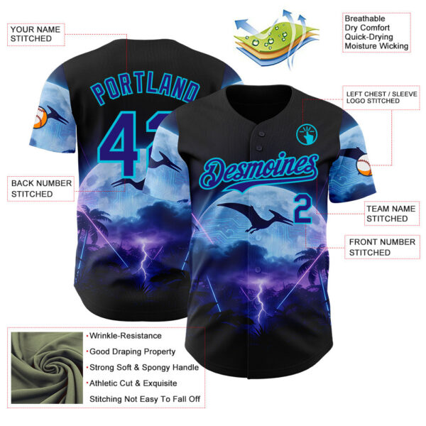 Custom Black Dark Purple-Lakes Blue Cyber Tropical Palm Trees Gothic Fantasy Authentic Baseball Jersey