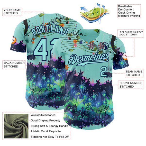 Custom Ice Blue-Navy Cyber Tropical Palm Trees Music Festival Authentic Baseball Jersey