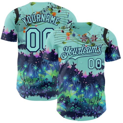 3DPattern14926 Custom Ice Blue-Navy Cyber Tropical Palm Trees Music Festival Authentic Baseball Jersey