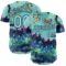 Custom Ice Blue-Navy Cyber Tropical Palm Trees Music Festival Authentic Baseball Jersey