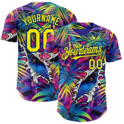 3DPattern14927 Custom Purple Light Yellow-Royal Cyber Tropical Palm Trees Music Festival Gothic Fantasy Authentic Baseball Jersey