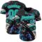 Custom Black Aqua-Ice Blue Cyber Tropical Palm Trees Music Festival Fluid Liquid Authentic Baseball Jersey