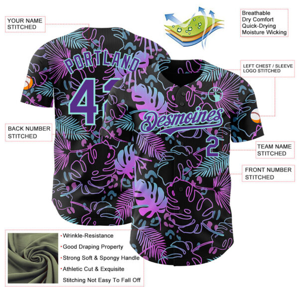 Custom Black Purple-Ice Blue Cyber Tropical Palm Trees Music Festival Authentic Baseball Jersey