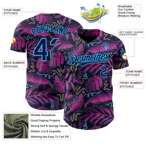 Custom Black Navy Purple-Sky Blue Cyber Tropical Palm Trees Music Festival Authentic Baseball Jersey